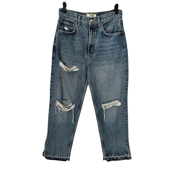 We The Free Jeans Womens 28 High Rise Destroyed Raw Hem Straight Crop Light Wash - Picture 1 of 12